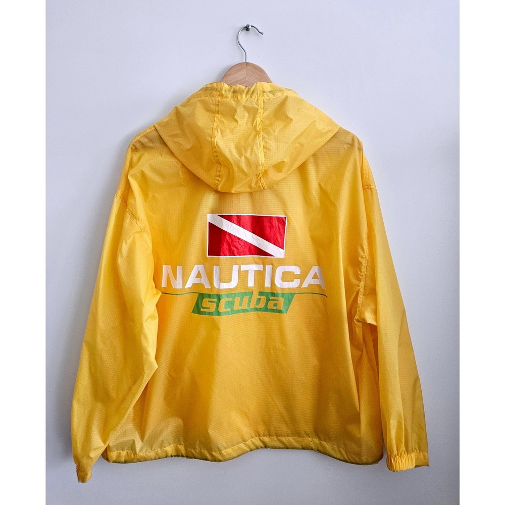VTG Nautica Scuba Windbreaker Jacket Mens S Yellow Hooded‎ Anorak NWT 90s Rare